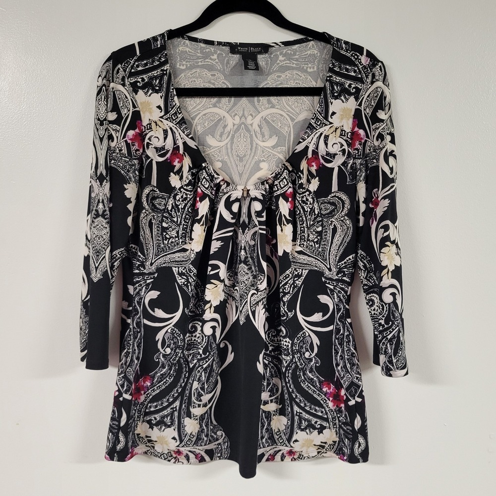 White House Black Market Blouse Top Floral Paisley Print Size M